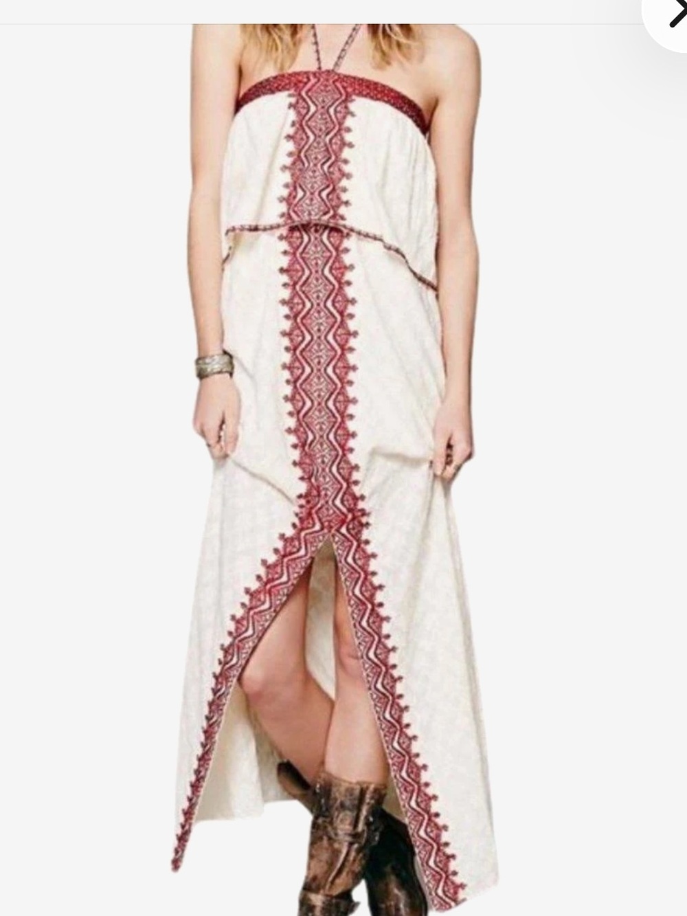 Free People Cream Smocked Top with Red Stripe Detail.  Halter/Strapless options